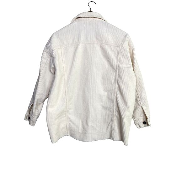 Zara Oversized Ribbed Corduroy Raw Hem Button Down Jacket Pockets XS Ivory #4129 - Picture 5 of 15